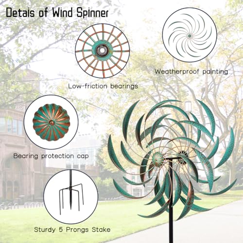 Large Wind Spinners Outdoor Waterproof Metal Wind Sculptures & Spinners for Garden Patio Lawn Decor Artistic Gift (23" Dia(Light Green))