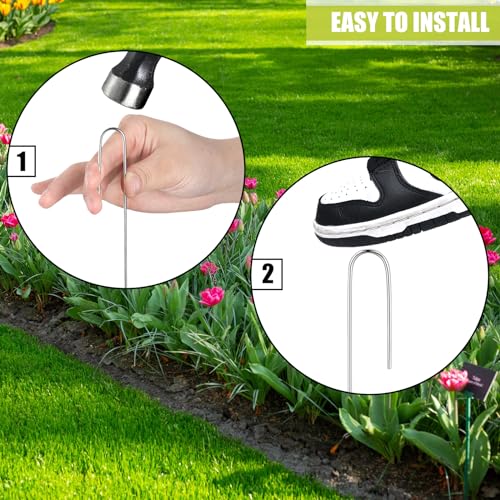 4 Pcs Irrigation Drip Tubing Landscape Pins 5 Inch J Shape Garden Stakes Galvanized Lawn Pins (Hold up to 5/8" Drip Tubing)