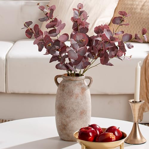 Ceramic Flower Vase 12 inch Farmhouse Rustic Vase Decorative Pottery Terracotta Tall Vases for Home Decor Table Mantle Fireplace Living Room Bathroom Wedding Centerpiece (L-terracota)