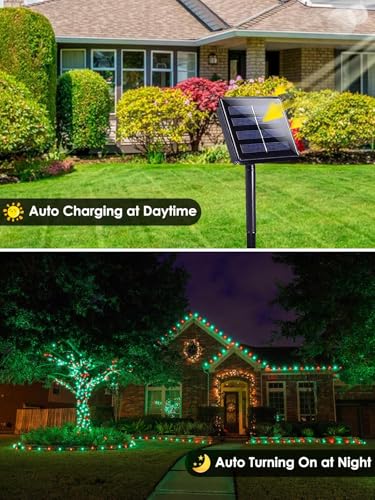 Solar Christmas Lights Outdoor 4 Pack 132FT 400 LED String Lights Red Green (Red and Green / 4 pack)