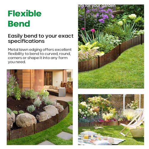 Corrugated Metal Garden Edging 10" x20Ft (Rusty / 10 Inch × 20FT with stakes)