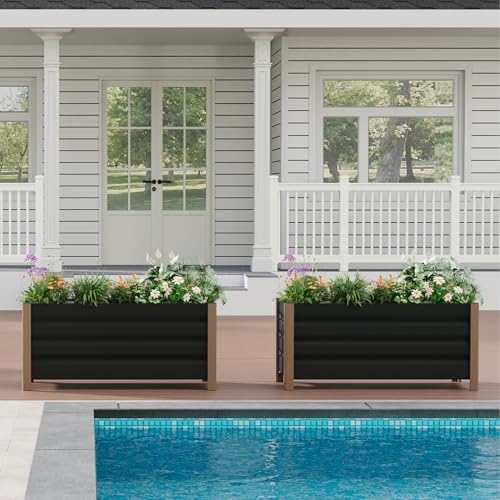 24"x16"x18" Gary Aluminum Raised Garden Planter Box (24x16x18 Inch 2pcs / Gray W/ Bottom)