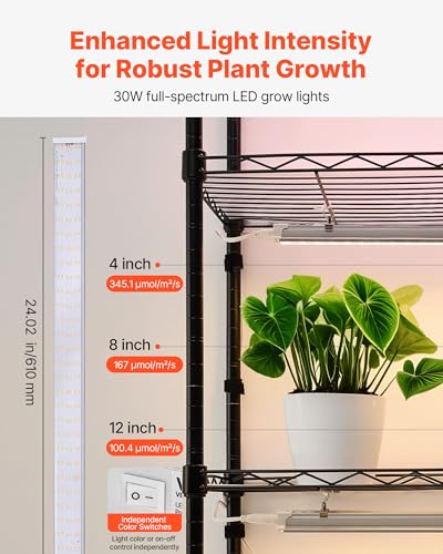 Plant Shelf with Grow Light (Black / 6-Tier)