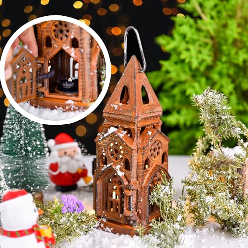 Cast Iron Church Lantern Candle Holder (Natural Rust - Church)