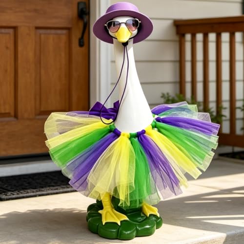 Large Resin Porch Goose Statue (purple hat goose)