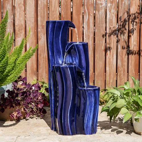 30" Tall Outdoor Water Fountain with LED Light (30"H / Cobalt Blue)