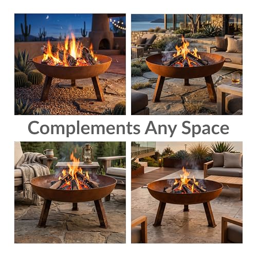 Sunnydaze Cast Iron Heavy Duty Small Fire Pit for Outside Wood Burning (Rust / 24 in)