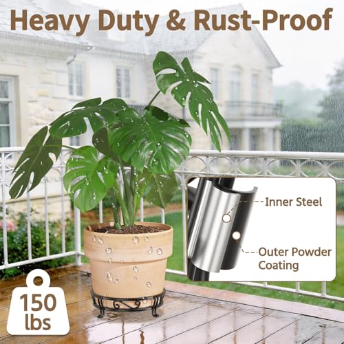 Plant Pot Stand Flower Holder for Outdoor Indoor Corner (Metal Black / 1 Tier)