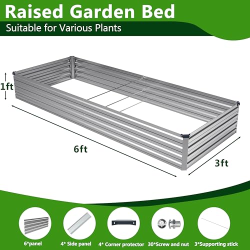 2PCS 6x3x1ft Galvanized Raised Garden Bed (6x3x1(2PCS) / Sliver)