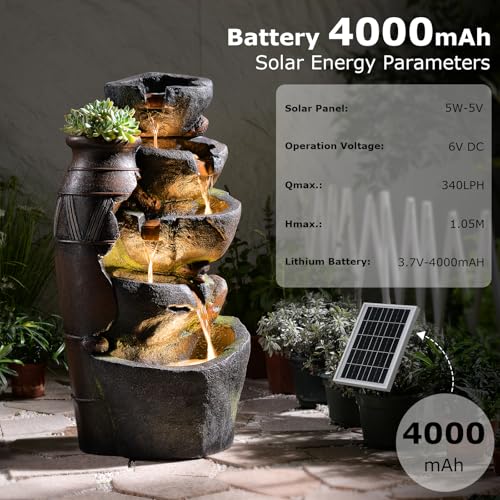 31.7" Tall Rock Solar Water Fountain Outdoor Waterfall (31.7’’H / Solar-jar & Stacked Stone)