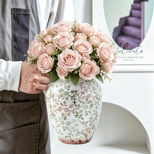 Vintage Ceramic Vase (02-green and Beige-9.7inch)