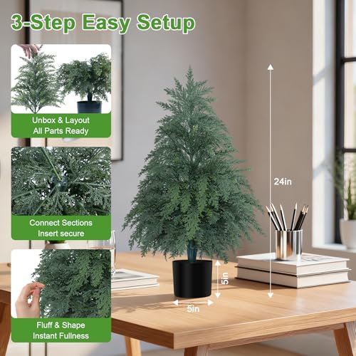 2Pack Fake Cypress Topiary Trees with Pot (2FT/24IN)