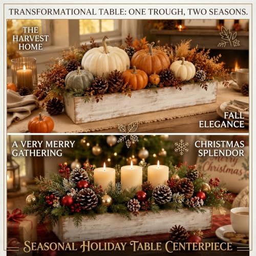 4 Set Wood Boxes for Centerpieces 16x4 Inch Rectangle Wooden Planter Box Rustic Wooden Planters with Removable Plastic Liner Floral Foam Blocks for Christmas Wedding Home Garden Decor (16 x 4 Inch / White)
