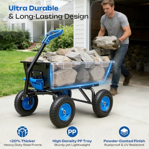 Autodaya Heavy Duty Garden Dump Cart (1200|black+blue)