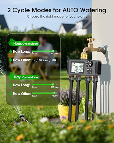 4 Zones Sprinkler Timer with Brass Inlet (Black / 4 Outlets)