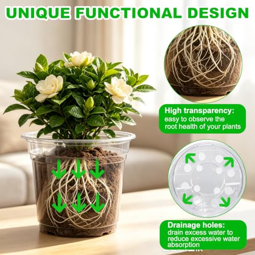 30 Pack 7 Inch Clear Nursery Pots with Drainage Holes (7Inch-30Pack)