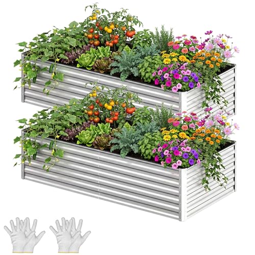2pcs 8x4x2ft Galvanized Raised Garden Bed (8x4x2ft 2pcs / Silver)