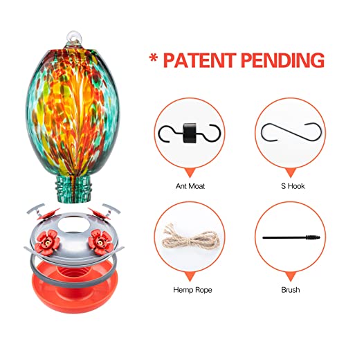 Glass Humming Bird Feeders for Outdoors (Emerald Peacock)