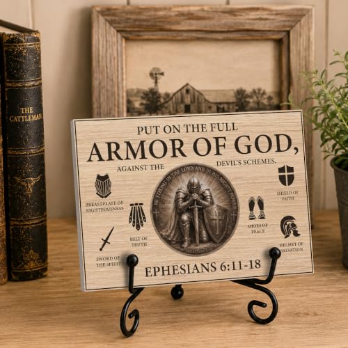 Armor of God Wooden Plaque Home Office Book Shelf Table Decor 5.5x7.9Inch (Multicolor 1755 / Wooden sign with iron frame（5.5 x 7.9 inches）)