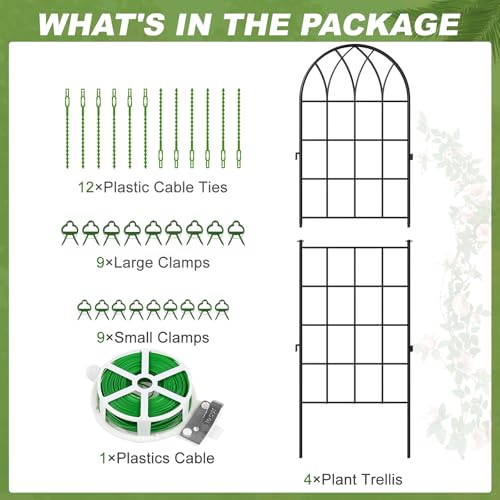 4 Pack Garden Trellis for Climbing Plants (71''H x 20''W/4 Pack / Black)