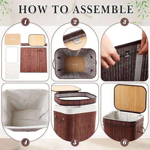 1 Pack 21 Gallon Bamboo Slim Trash Can with Lid Foldable (23.6×15.8×11.8inches / Brown)