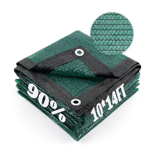 Sun Shade Cloth with Grommets for Garden (10FTx14FT / 90% Shade-Dark Green)