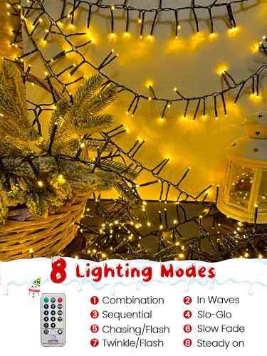 Christmas Cluster Lights 25FT 500 LED String Lights with Remote Warm White (Warm White / 500LED)