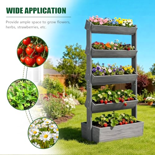 Wood Vertical Raised Garden Bed (Gray Wood Color / 18 x 30 x 67in, 5 Tier)