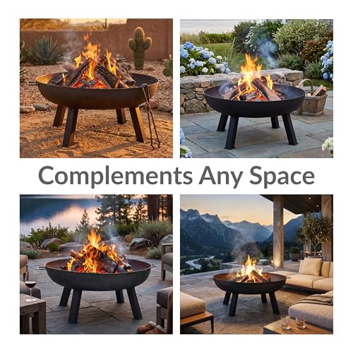 Sunnydaze Cast Iron Heavy Duty Large Fire Pit for Outside Wood Burning (Black / 34 in)