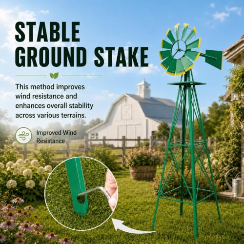 8FT Windmill for Yard Garden Decoration (Green)