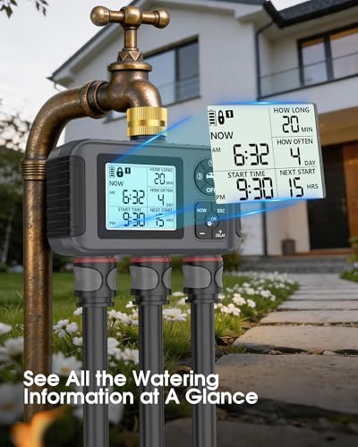 Water Timer with Brass Inlet (Black / 3 Outlets)