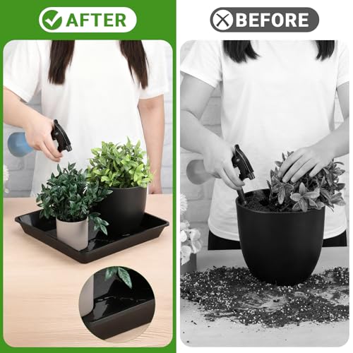 8/10/12 Inch Square Tray, 6 Packs Heavy Duty Plastic Plant Plates to Catch Water, Plant Drip Trays No Holes(Black) (8"/10"/12" / Black)