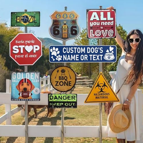 Custom Vintage Metal Sign Personalized Pet's Home Sign with Pet Name Paw Print Text Logo Rust Free Fade Resistant Home Outdoor Wall Signs (Pet's house Sign)
