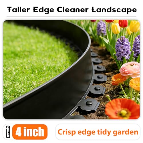 Landscape Edging 4 Inch Tall No Dig Garden Edging Border 60FT with 60 Metal Stakes (Black / 60FT Border)