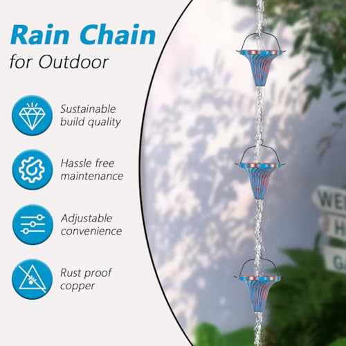 11.5 Ft Rain Chains for Gutters (Blue Funnel)
