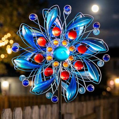Solar Wind Spinner with Glass Ball (Vibrant Blue Floral)