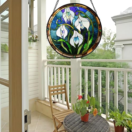 White Lily Stained Glass Window Hanging Suncatcher Gifts for Women 7.8" (7.8x7.8 IN)