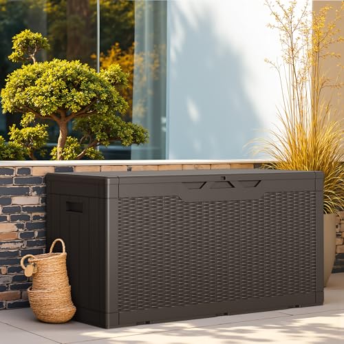 Outdoor Storage Box 100 Gallon Storage Bin with Lid for Patio Furniture (Dark Brown / 100 Gallon)