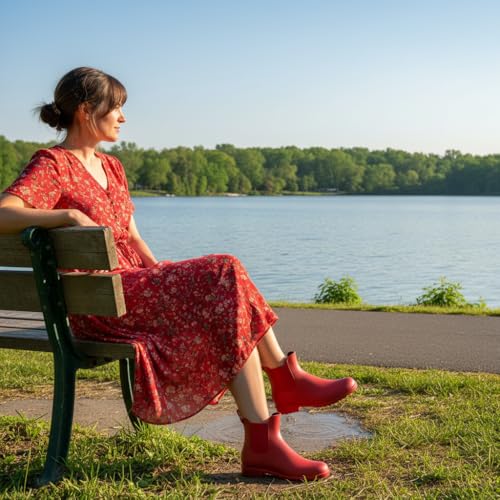 Women's Ankle Rain Boots Waterproof Chelsea Boots Red