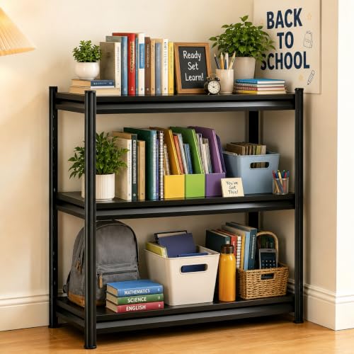 Heavy Duty Metal Bookshelf Adjustable 3 Tier Book Shelf with Bolt (Enhanced 31.5"H×23.6"W×13.8"D)