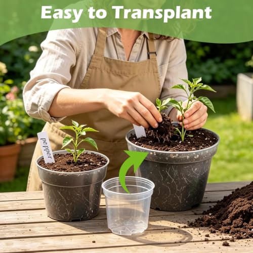 15 Pack 8/6/4 Inch Clear Nursery Pots with Drainage Hole, Transparent Plastic Plant pots, Sturdy Planting Starter Pots for Seedlings Herbs Flowers Vegetable (Clear-15P) (Clear / Mix 4/6/8 Inch 15 Pack)