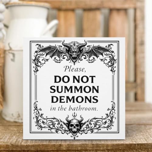 Halloween Home Bathroom Decor Wooden Box Sign 5 x 5 Inches (White 1621 / Wooden box（5.1 x 5.1 inches）)