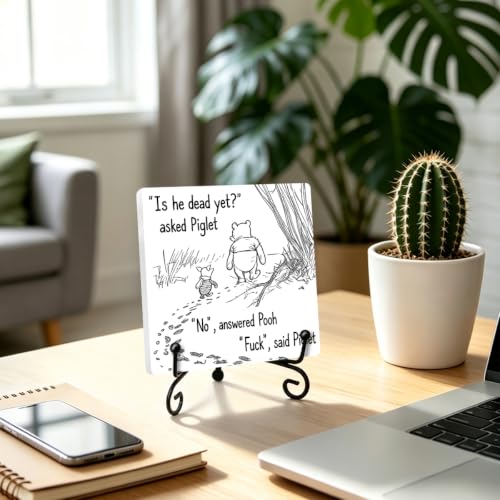 Funny Wooden Plaque for Home Office Book Shelf Table Decor 6.3x6.3 Inch (Multicolor 1709 / Wooden sign with iron frame（6.3 x 6.3 inches）)