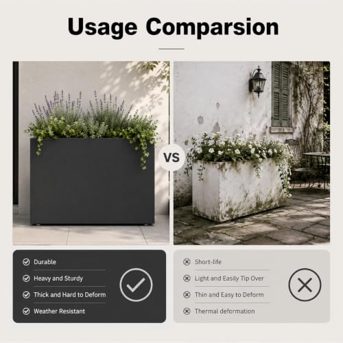 30" H Rectangular Metal Planter for Indoor Outdoor Black (Black / 30"Hx10"Wx37"L)