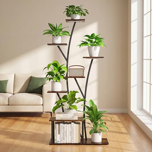 7 Tier Tall Plant Stand with Grow Light For Indoor Plants Growing 60in Indoor Flower Stand Tree (Black-60")