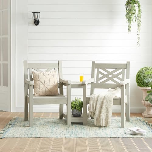 2 Person Poly Lumber Conversation Bench with Middle Side Table (Light Grey / Conversation Bench with Side Table)
