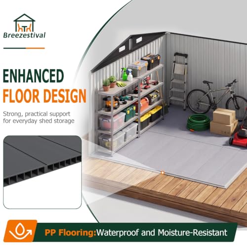 10x8FT Outdoor Storage Shed with Floor Black (Dark Black / 10' x 8')