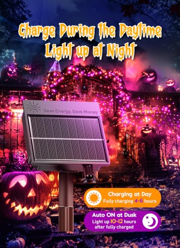 240 LED Solar Halloween Lights Outdoor Waterproof IP65 (Orange & Purple / 19.6Ft)