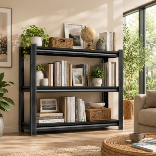 Heavy Duty Metal Bookshelf Adjustable 3 Tier Book Shelf with Bolt (3Tier 31.5"H×35.4"W×13.8"D)