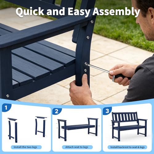50" Poly Lumber HDPE Outdoor Bench 2 (Navy Blue / 2-Person)